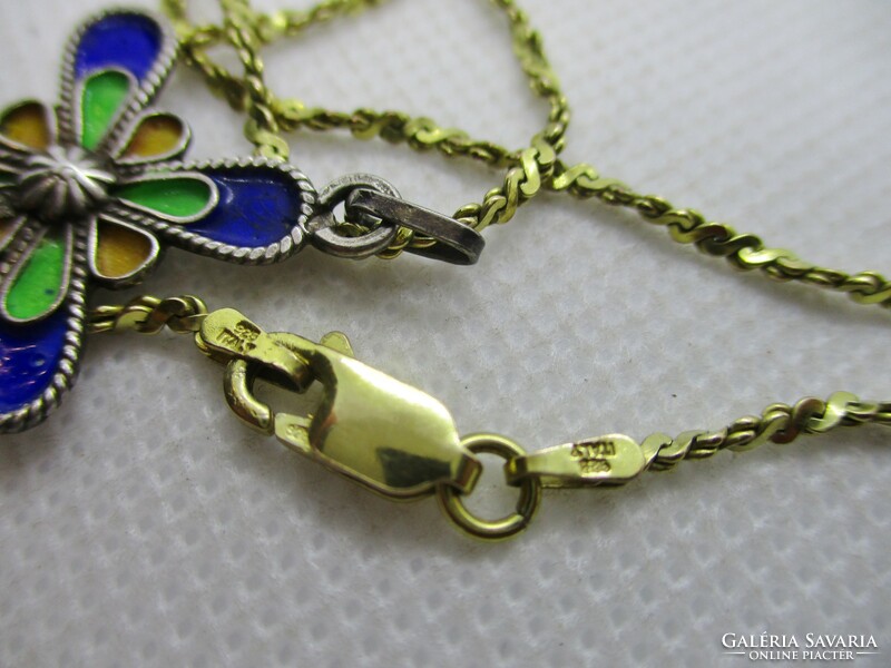 Beautiful old gold plated silver necklace with antique enamel cross pendant