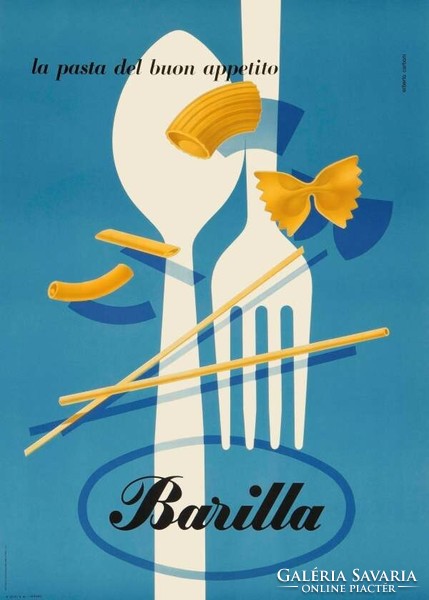Vintage barilla advertising poster reprint print, italian pasta pasta food cooking kitchen chef knife fork