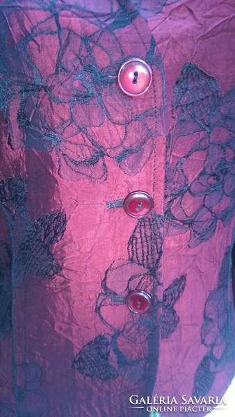 Egyedi borvörös-fekete csipkével borított blézer-kabátka-női felső M