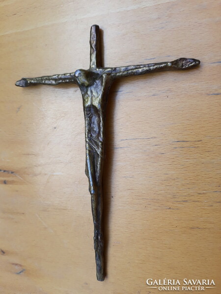 Marked rarer Erwin Huber bronze crucifix, 1981