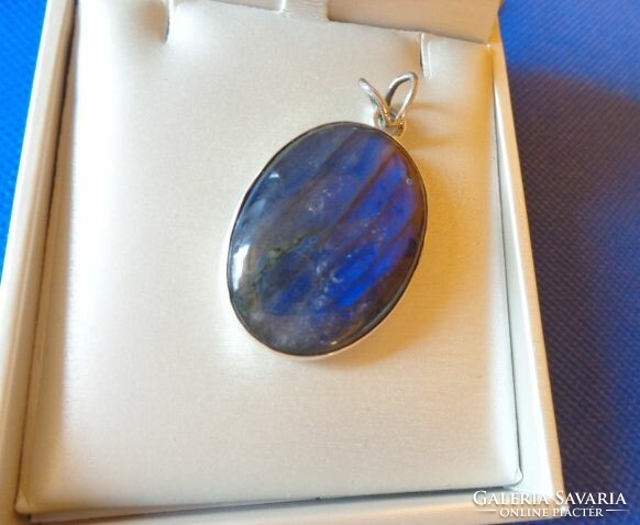 Silver labradorite deep blue large pendant
