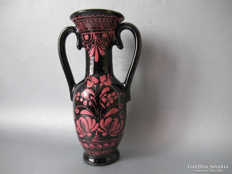 Rarity: antique, two-handled hmv vase, work of Sándor kis (24 cm)