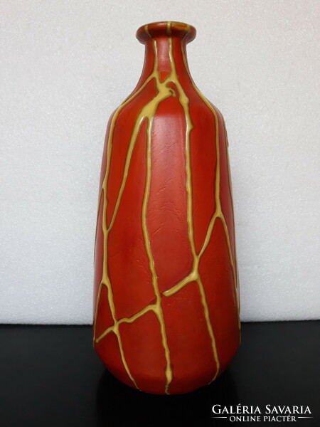 Nagy méretű retro folyatott mázas kerámia váza, 29 cm