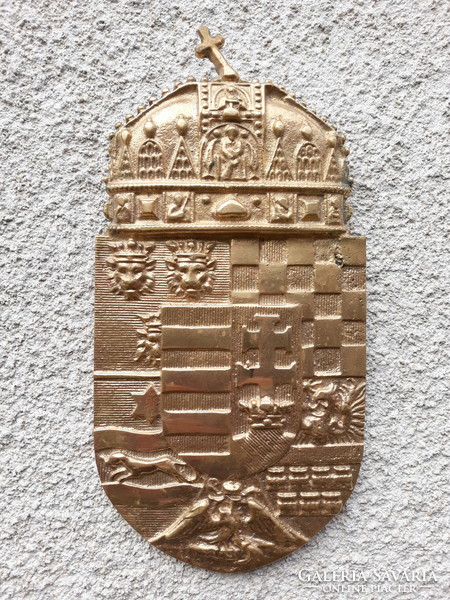 Tömör, nehéz réz / bronz  Magyar címer, falidísz, 24x12 cm