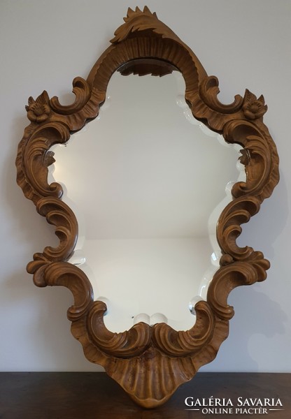 Viennese Baroque wooden frame with hand-polished faceted mirror. (Video!)