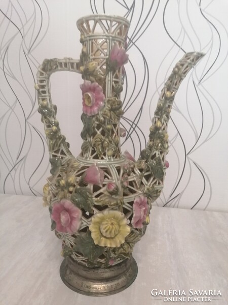 Zsolnay pierced huge ornamental jug with family seal