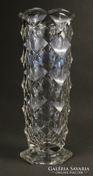 1P747 Régi gyönyörű art deco préselt pikkelyes üveg váza 25 cm