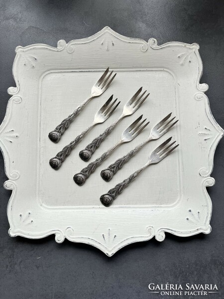 6 Hildesheim pink, silver-plated dessert forks in one