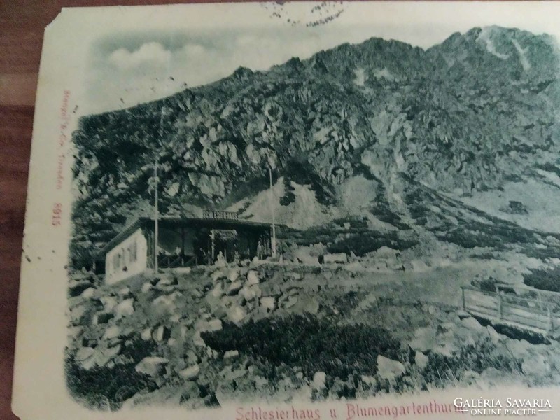 Antique postcard, Tatras, Silesian house, flower garden tower, stamped July 5, 1899