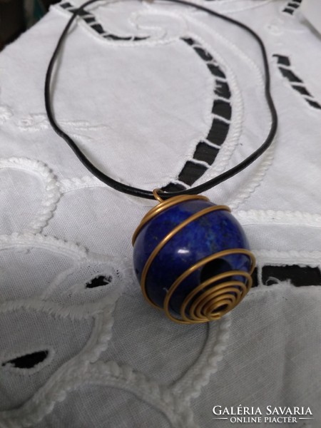 Lapis lazuli natural mineral pendant with leather chain