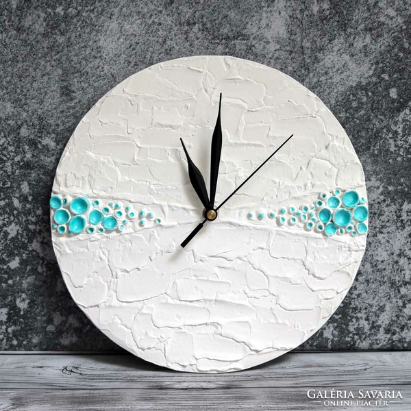 Pilipart: white and turquoise handmade wall clock 25cm