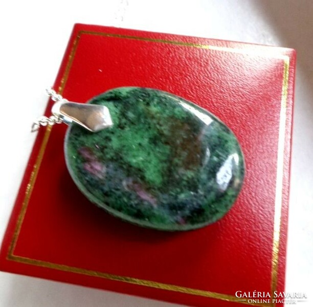 Ruby zoisite large mineral pendant + chain