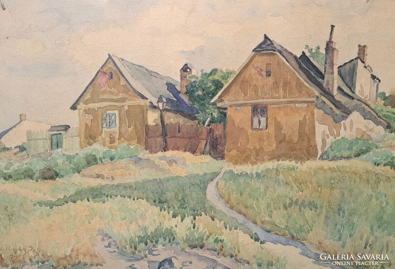Tabán, 1919 - akvarell - Pacsu Béla v. Pacsa Béla - Budapest, régi utcakép