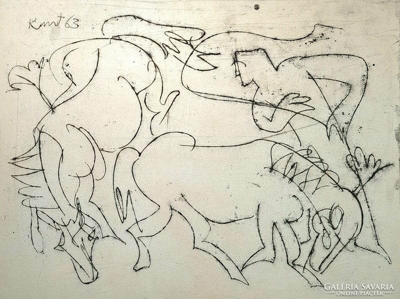 Kunt Ernő: Csikós (rézkarc) 1960-as évek - lovak