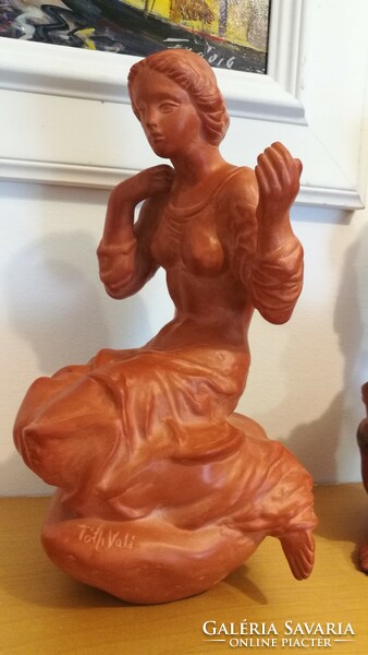 Tóth Val terracotta ceramic statue, marked, flawless, original