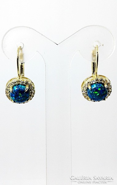 Gold earrings with synthetic opal stone (zal-au124504)