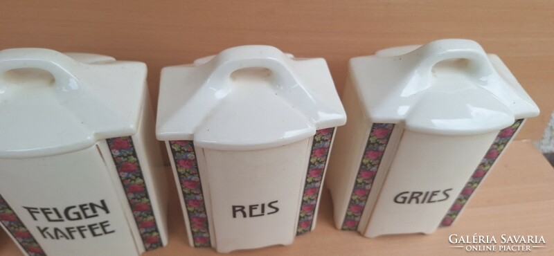 Old Art Nouveau faience spice holder set, 4 pieces in total