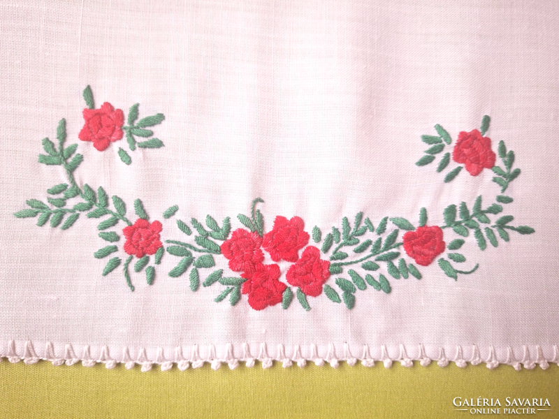 Embroidered tablecloth, crochet edge, needlework