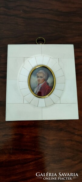 Mozart miniatűr festmény csont keretben