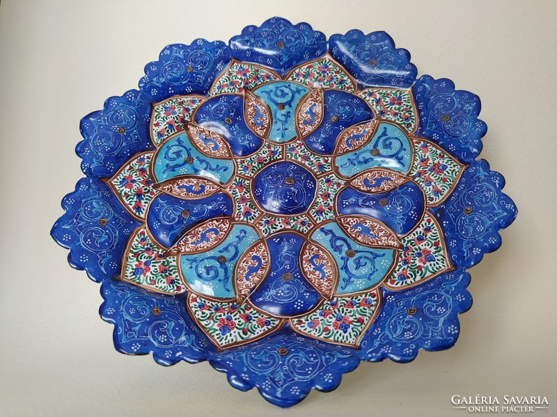 Csodás aprólékosan díszített perzsa zománcozott tál
