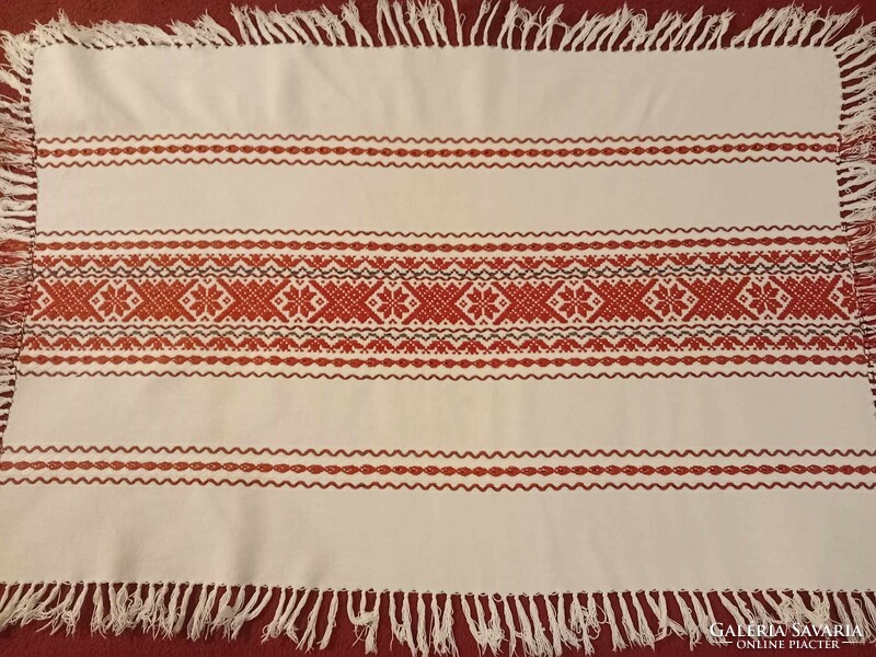 Old woven tablecloth with carnation pattern, 78x52