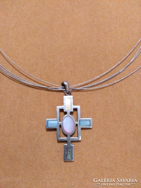 Fantastic silver pendant with a four-line old chain