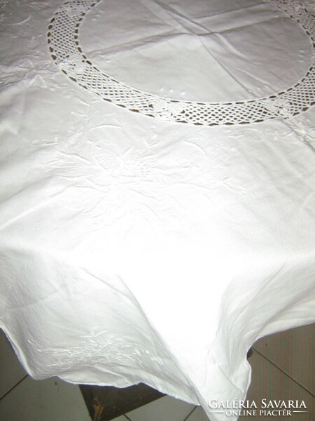 Wonderful handmade crocheted snow white rose tablecloth