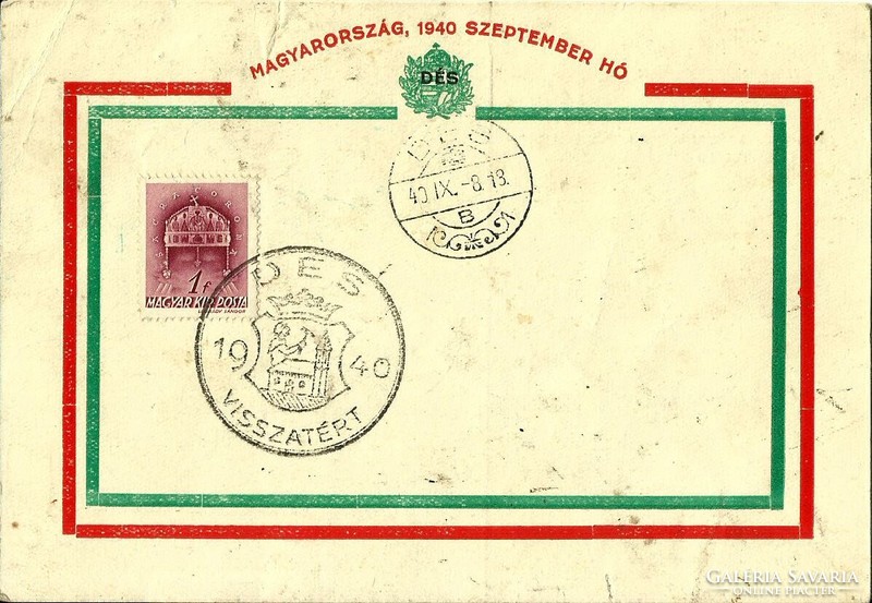 Alkalmi bélyegzés = DÉS VISSZATÉRT (1940.IX.8.)