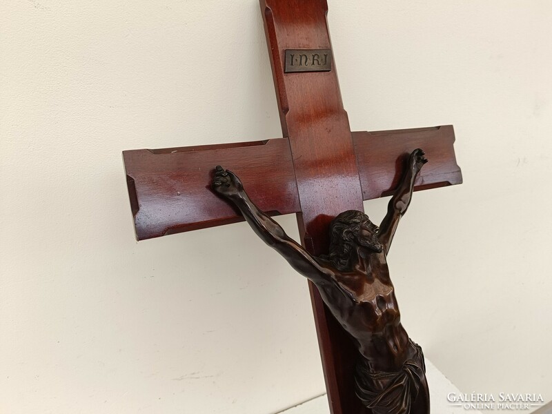 Antique crucifix can be hung on the wall patina 19th century wooden cross bronze Jesus 722 8517