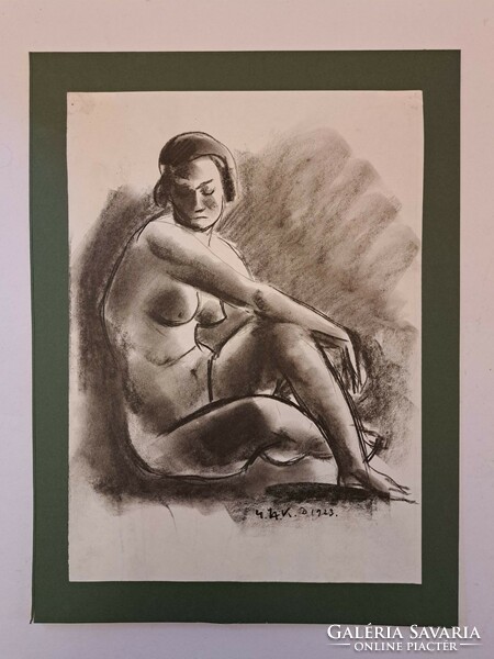 RITKA! KORAI MUNKA! Gáborjáni Szabó Kálmán (1897-1955) art-deco női akt évszámos 1923 tus festmény