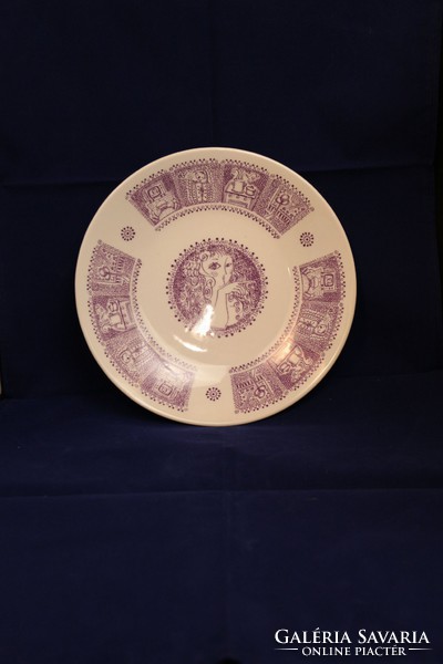 Zsolnay porcelain wall plate, bowl reminiscent of the drawings of Endre Szasz (42)