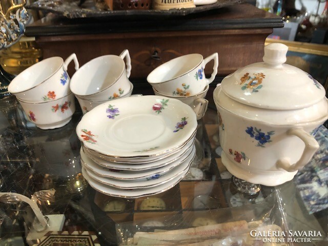 Old Zsolnay porcelain coffee cup set for 6 people.