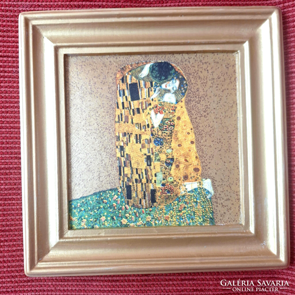 Klimt Csók című képe, decoupage álló kép,  falikép, kézműves termék