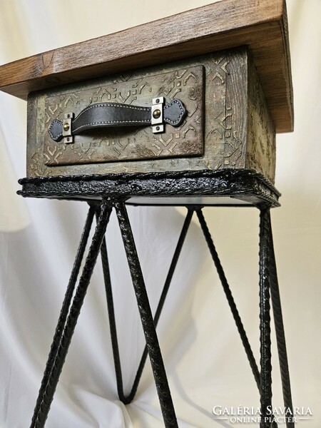 Unique side table with rusty, loft-style painting