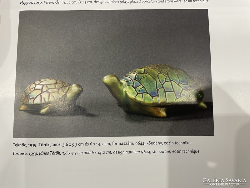 Zsolnay eozin repesztett mázas teknős nagy 14cm !!! Török János modern figura állatfigura