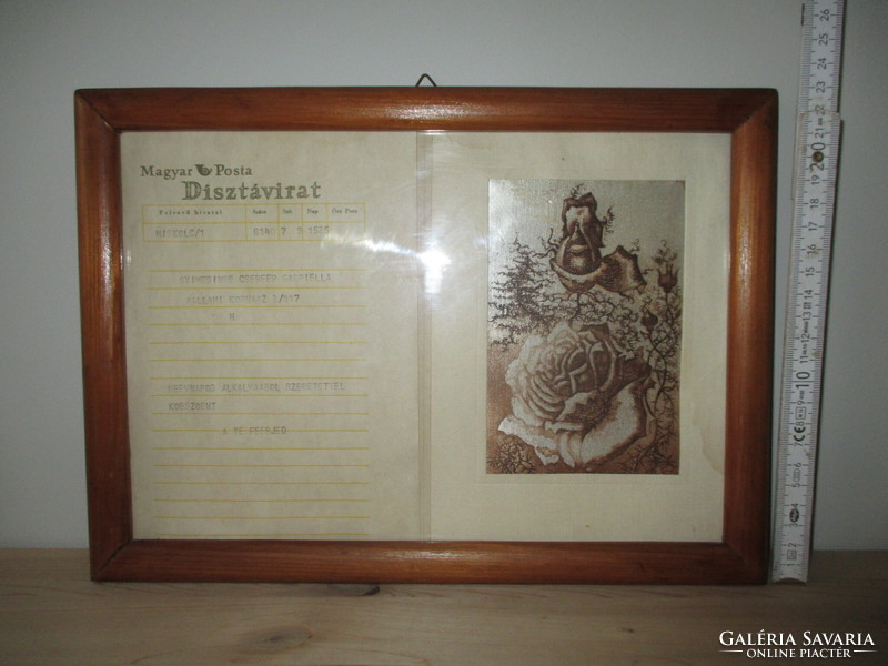 Hungarian Post decorative telegram in a glazed frame