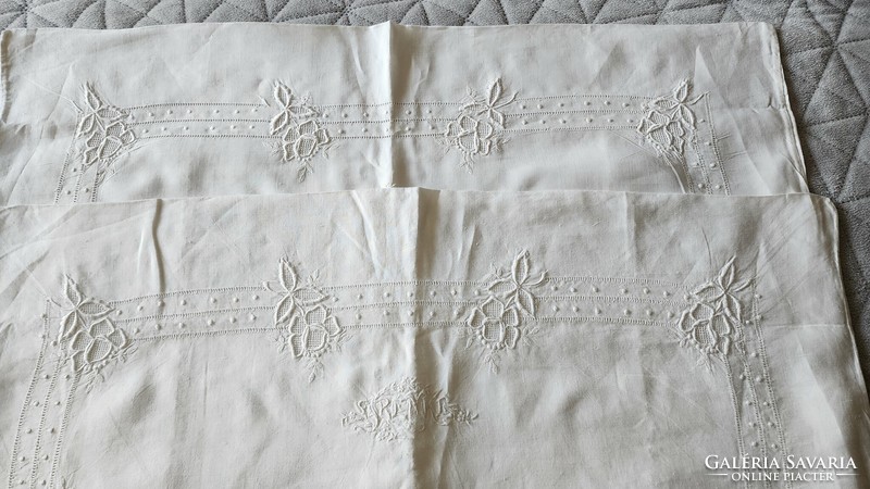 Art Nouveau decorative pillow pillow pair Irén -ke inscription embroidered embroidery 1908 precious Hungarian handwork