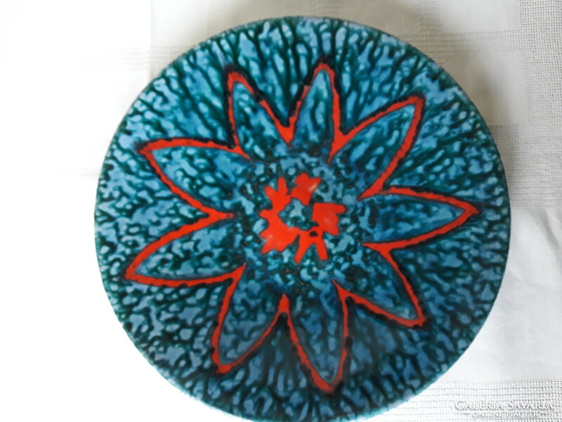 Retro industrial art péter mária ceramic turquoise wall plate, wall plate, 28 cm