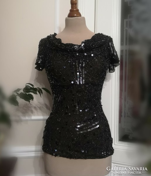 John rocha size 36 black sequined top casual blouse