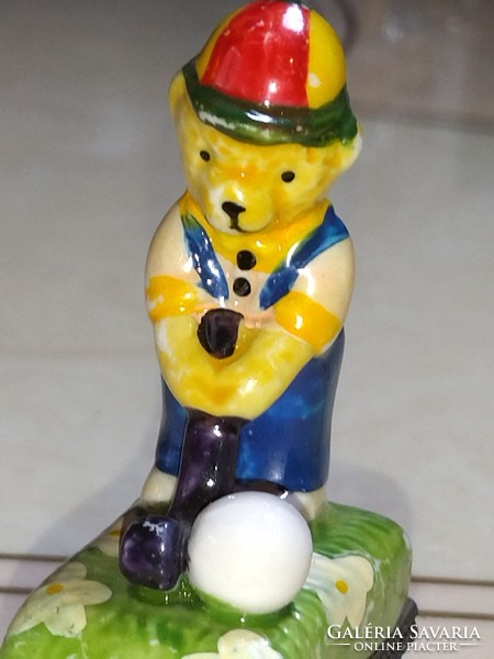 A fairy-like beautiful porcelain jewelry holder teddy bear playing golf