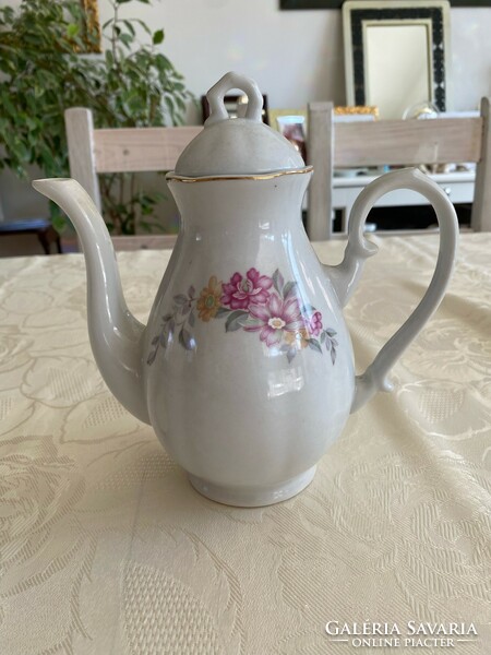 Rózsaszín virágos, porcelán teás/kávés kiöntő