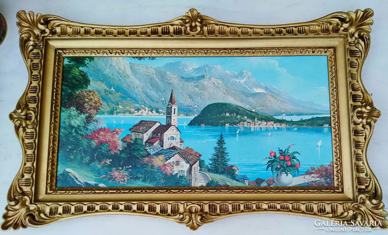 Painting print in a decorative frame with mod.Dep.Made in Italy mark.