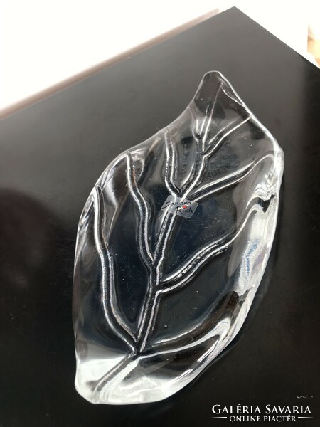 Handmade, glass bowl in the shape of a leaf, marked (302)