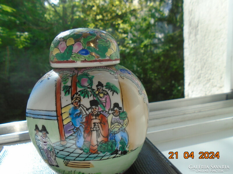 Hand-painted, hand-marked multicolored canton famille rose vase with colorful enamel and gold patterns