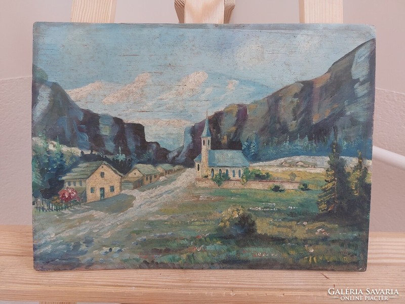 Signed (..... Gyula) village painting 35x25 cm with frame Nagybanyai