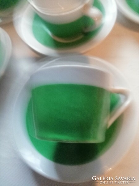 Hollóházi zöld fehér káves csésze 6 darab