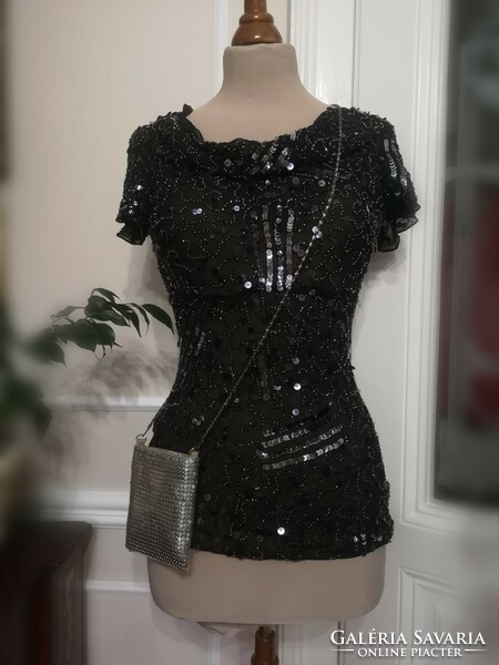 John rocha size 36 black sequined top casual blouse
