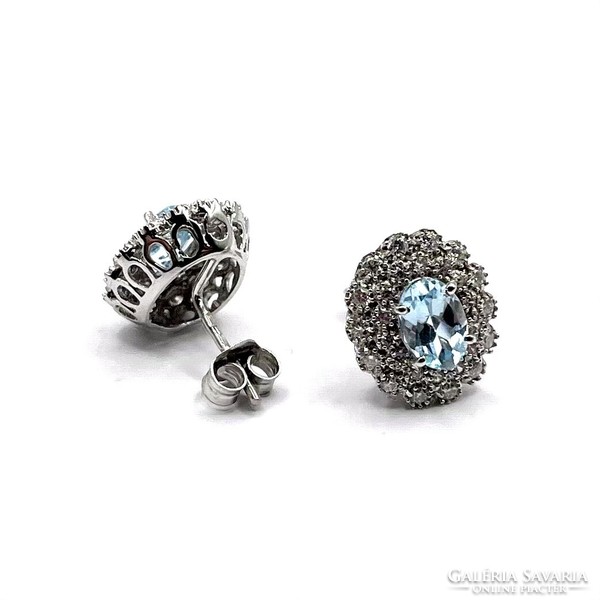 0150. White gold earrings with diamonds and aquamarine