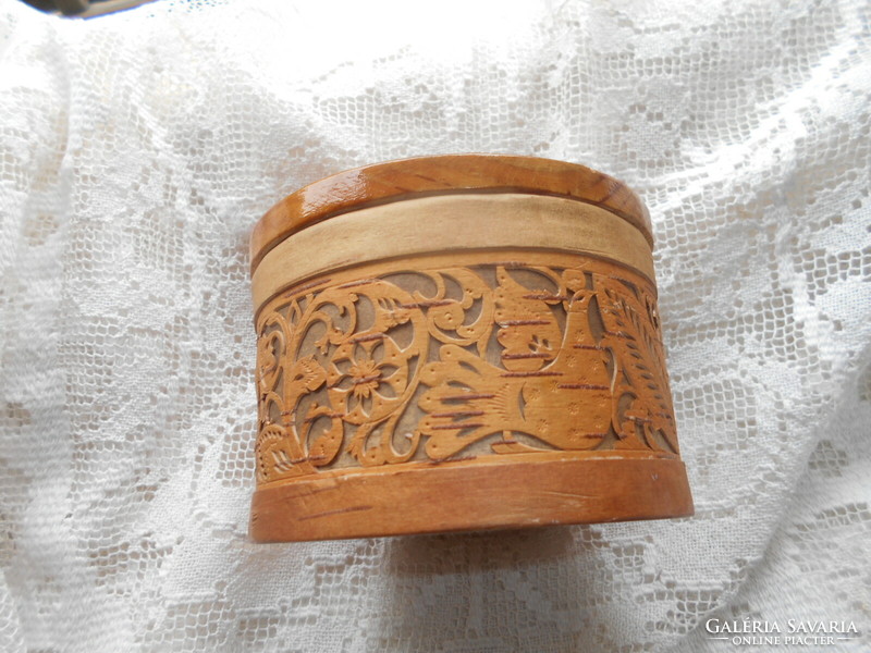 -Antique box with pierced elm bark decoration