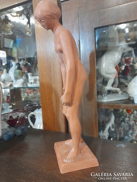 László Deák 1926-1970, female nude ceramic terracotta sculpture, small sculpture. 33 Cm.